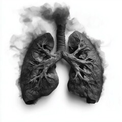 Black Lungs with Smoke on White Background
