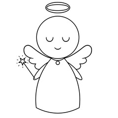 illustration of christmas angel with a gift.