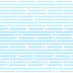 Seamless pattern of blue horizontal stripes with moon and stars
