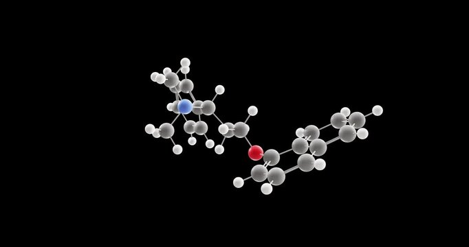 Dapoxetine molecule, rotating 3D model of priligy, looped video on a black background