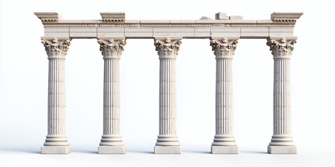 A row of five ancient stone columns with a partially collapsed lintel.
