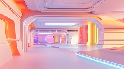Futuristic Tech Hub of Innovation - 3D Render with Vibrant Art and Collaborative Spaces