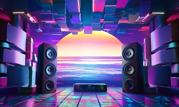 Modern abstract background with speakers and colorful lighting effects