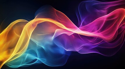 Obraz premium Vibrant glow waves create a captivating abstract pattern on a dark background, providing a colorful and dynamic visual experience with ample space for design elements.