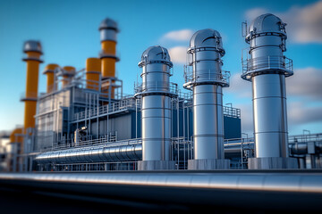 Obraz premium Modern Hydrogen Energy Facility Under Sunny Sky