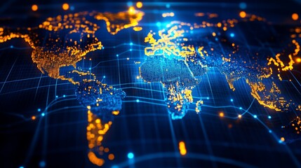 Obraz premium Global Network Digital World Map Connected World Network Technology Abstract Globe D