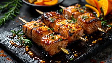 Orange-ginger glazed salmon skewers