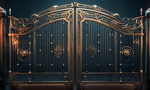 Ornate decorative gates with elegant design and warm lighting