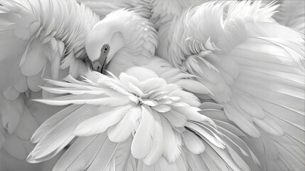 Obraz premium Elegant White Feathers of a Dove in Close-Up, Textured and Delicate Plumage, Peaceful and Serene