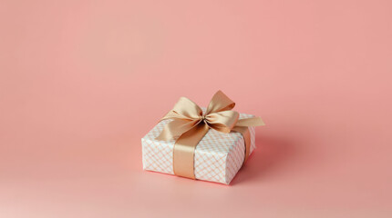 Fototapeta premium Elegant Wrapped Gift Box with Colorful Ribbon on Vibrant and Minimalist Background for Celebrations and Occasions