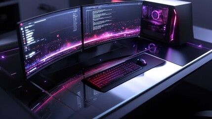 Gaming setup with two monitors, a keyboard, and a PC.