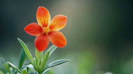 Fototapeta premium Vibrant Orange Flower with Green Leaves and Soft Background