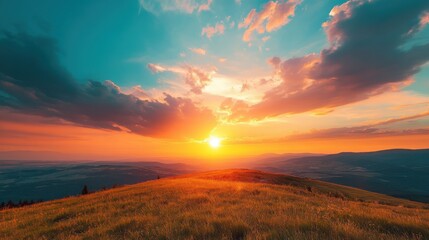 A stunning sunset view from atop a hill, with a breathtaking