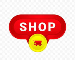 Shop red button icon for online store. Click buy symbol. Vector illustration isolated on white background