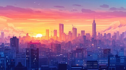 Obraz premium A stunning vector illustration of a city at dawn, capturing
