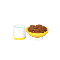 golden teapot, a bowl of dates and drinking water to break the fast in the month of Ramadan
