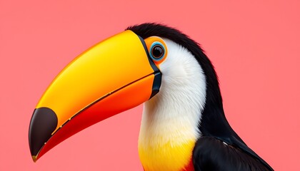 Naklejka premium Toucan Portrait on Pink Background,