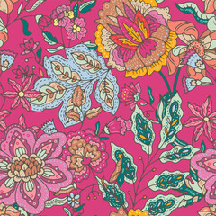Fototapeta premium Bright Florals on Hot Pink