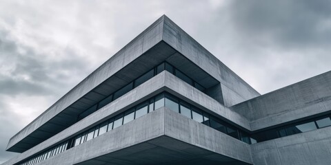 Fototapeta premium Modern concrete building against cloudy sky.