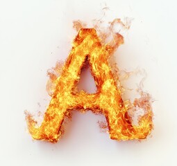 Burning fire font letter A made of fire. 3d