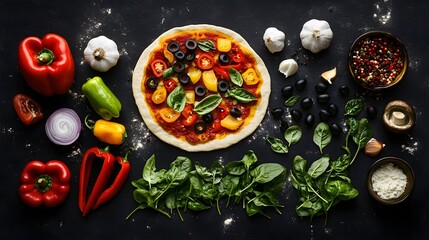 Beautifully cut Vegetarian pizza ingredients