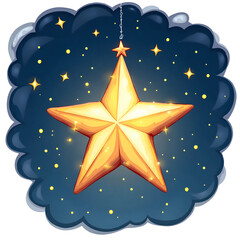 The night sky shines brightly with a beautiful star that guides our dreams and hopes, digital illustration of fantasy art concept.
