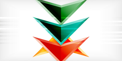 Arrows with 3d effect abstract background. Triangles on light grey backdrop
