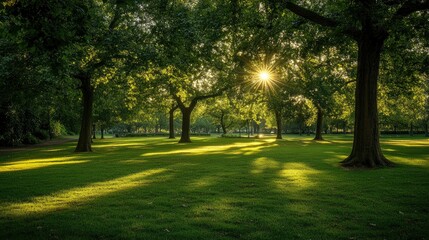 Serene Sunset in a Lush Green Park