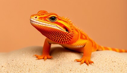Fototapeta premium Orange Bearded Dragon on Sand,