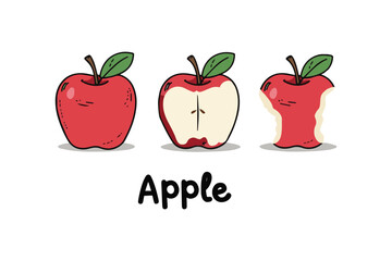 Set of Apple bitten hand drawn vector illustrations, easily editable file, 