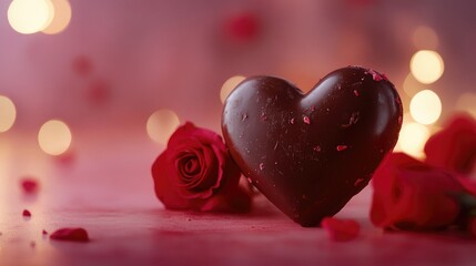 Obraz premium Romantic Heart with Roses on Soft Background