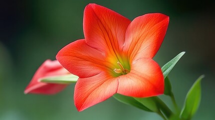 Fototapeta premium Vibrant Red Flower with Green Background