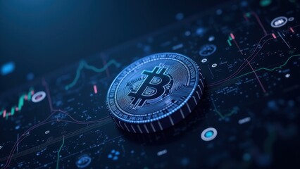 Bitcoin cryptocurrency. Gold coin. Trading on the cryptocurrency exchange. Trends in bitcoin exchange rates.