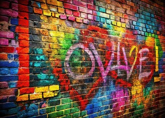 Fototapeta premium A playful collage of colorful scribbles and paint stains gracing a brick surface, featuring the word 