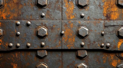 Fototapeta premium Rusty metal surface with bolts and rivets.