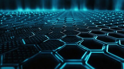 Fototapeta premium Hexagon pattern illuminated with blue light.