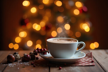 Obraz premium A cup of hot chocolate on the Christmas table