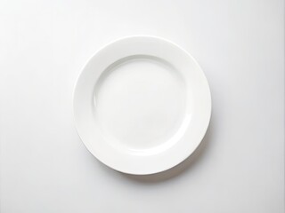 Elegant Top View of a Minimalist Empty White Ceramic Plate on a Clean White Background for Restaurant and Kitchen Settings