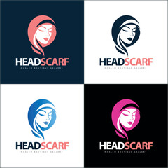 headscarf moslem woman beauty boutique silhouette logo set template design