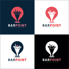 cocktails glass bar pin point logo silhouette modern  logo set template design