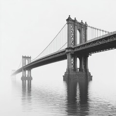 Obraz premium Bridge in mist over calm reflective water