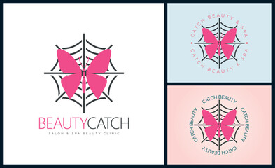 butterfly spider web beauty salon and spa modern logo set template design