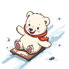 Embrace the joy of winter adventures with a playful polar bear on a sled , digital illustration of whimsical characters concept.