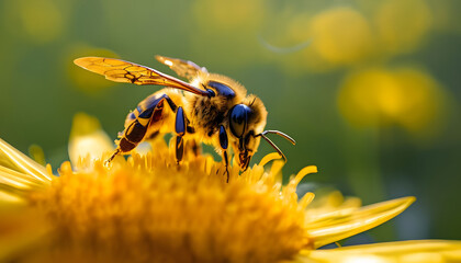bee on yellow flower, generative ai	