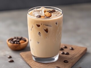 A smooth, low-sugar iced coffee blended with unsweetened almond milk and a touch of vanilla extract