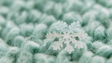 Delicate Snowflake on Soft Green Fabric Background