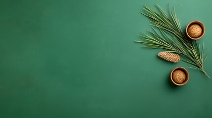 Rich green backdrop with soft, organic textures, creating a sophisticated and earthy aesthetic.