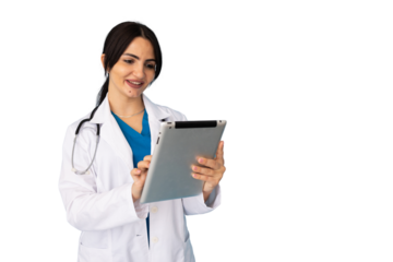 Young female doctor using a tablet