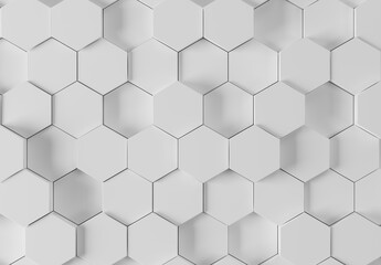 White glossy hexagons background pattern. Abstract hexagonal texture. 3D rendering