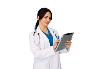 Young female doctor using a tablet